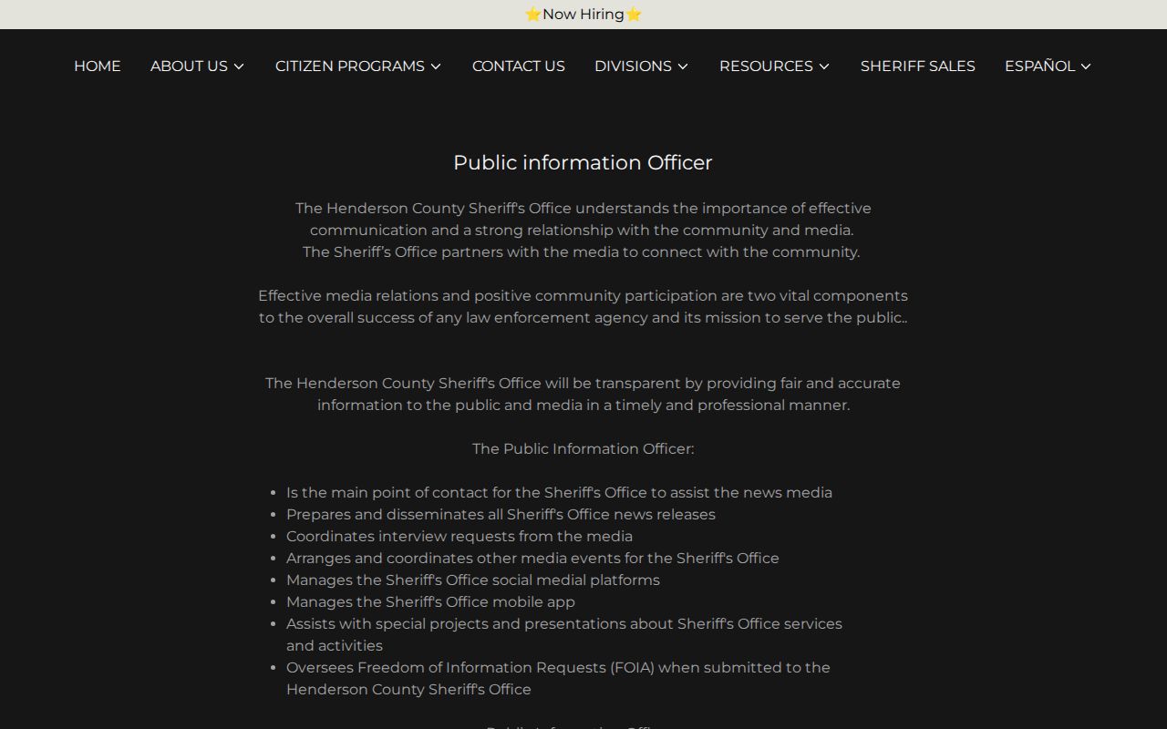 HCSO Public Information Officer page describing mobile app and social channels