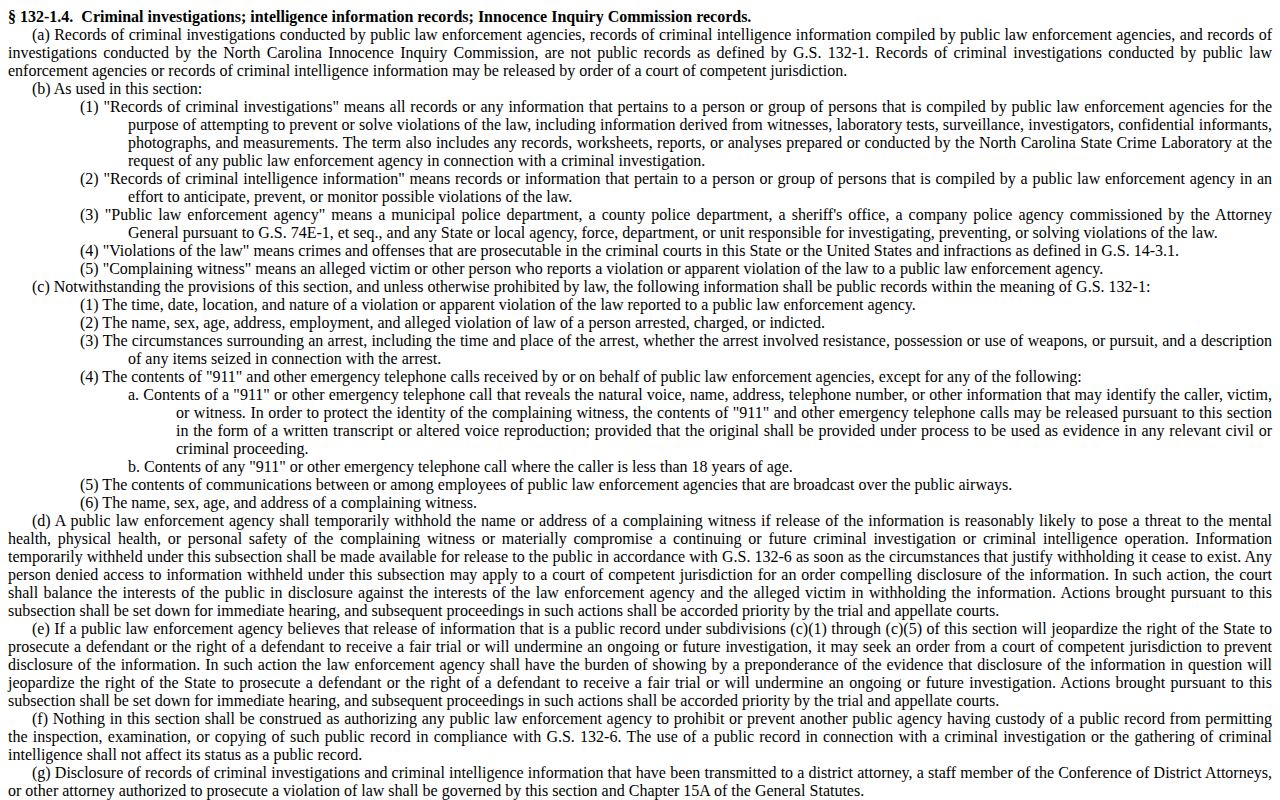 North Carolina law governing Henderson County arrest information